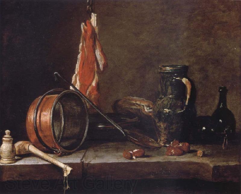 Jean Baptiste Simeon Chardin Uppige food with cook utensils Norge oil painting art
